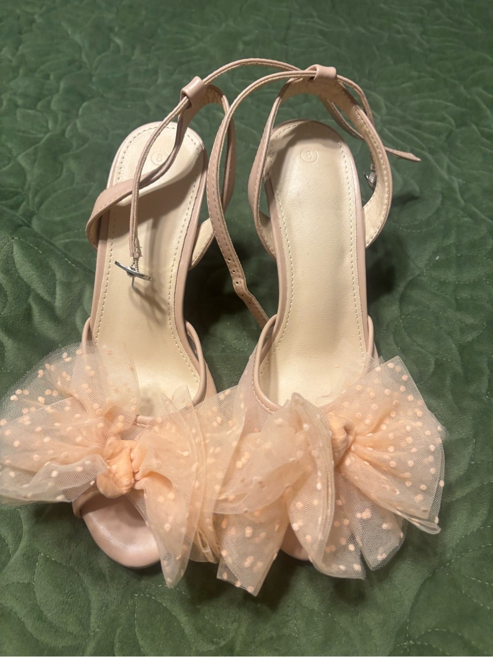 Source Unknown Blush Pink Tulle Bow Slingback Heels
